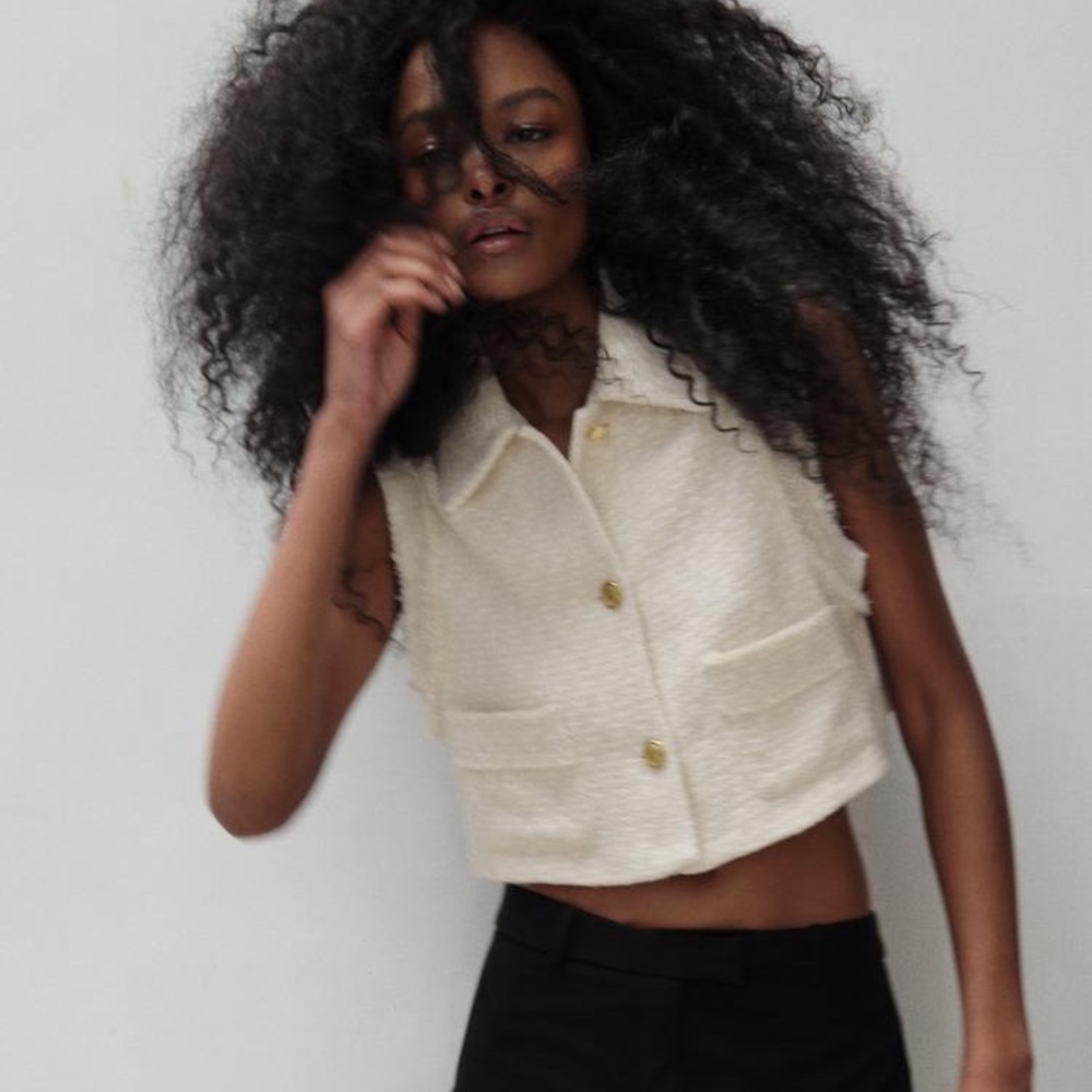 ZARA Textured Frayed Vest